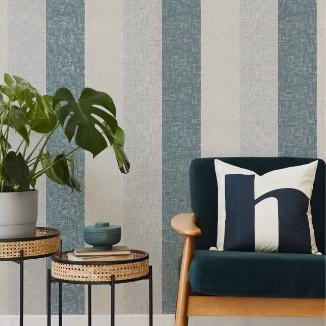 Superfresco Meadow Stripe Washable Abstract Wallpaper in Petrol Teal