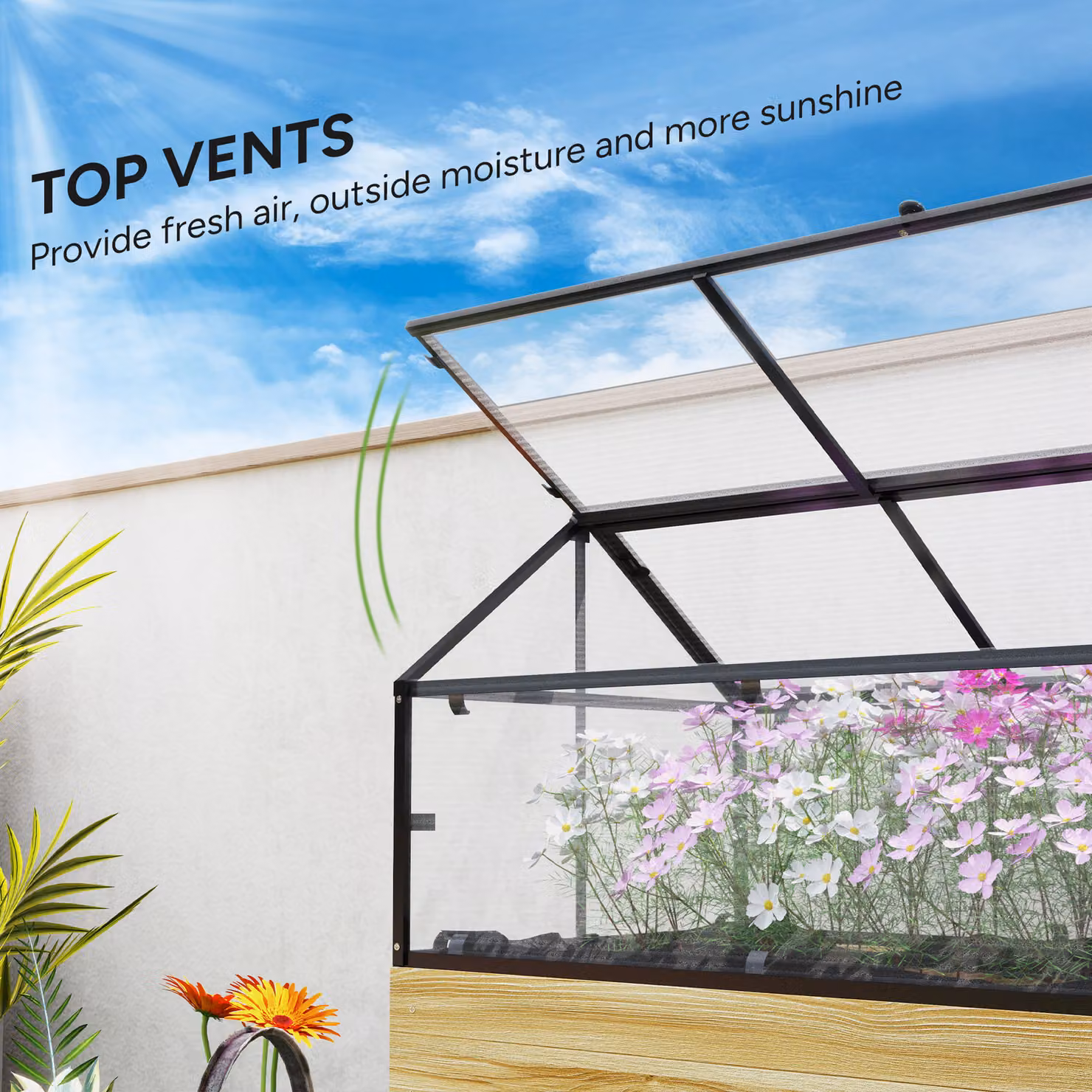 Outsunny Brown Wooden Raised Garden Bed with Polycarbonate Cover W/D/H: 120 x 60 x 103 cm – 4
