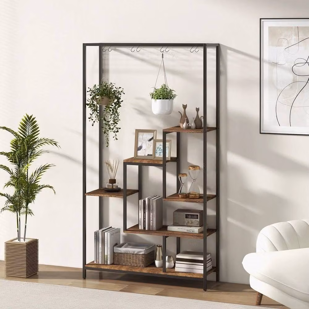 VOGREX 6-Tier Indoor Plant Stand with 10 S Hooks and Wire Shelves in Brown, Height: 180 cm – 3