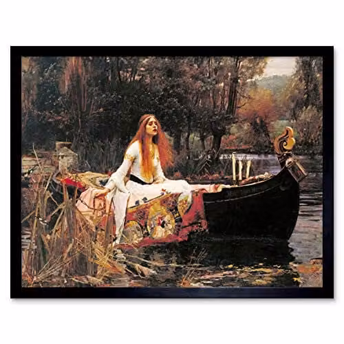 John William Waterhouse The Lady Of Shalott Fine Art Print Framed Poster in Black