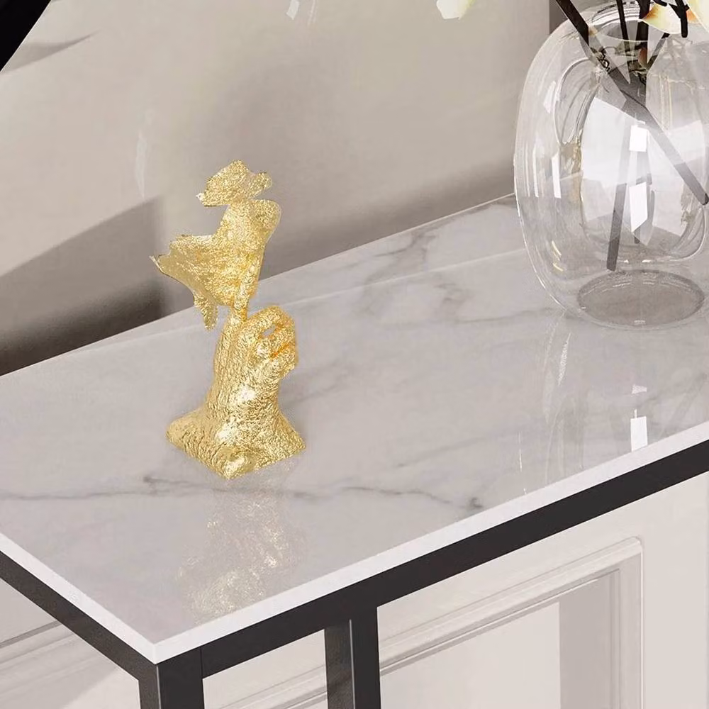 PAWNORA Modern White Marble Home Console Table with Sled Base – 3