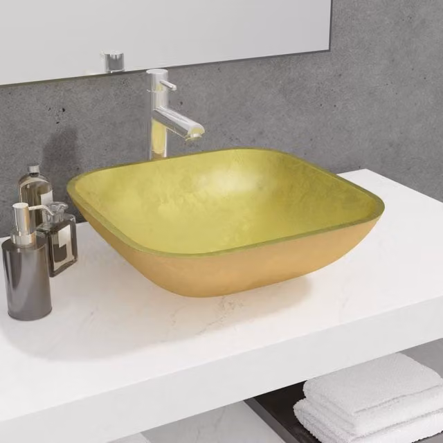 Berkfield Home Gold Square Glass Countertop Basin W/D/H: 42 x 42 x 14 cm