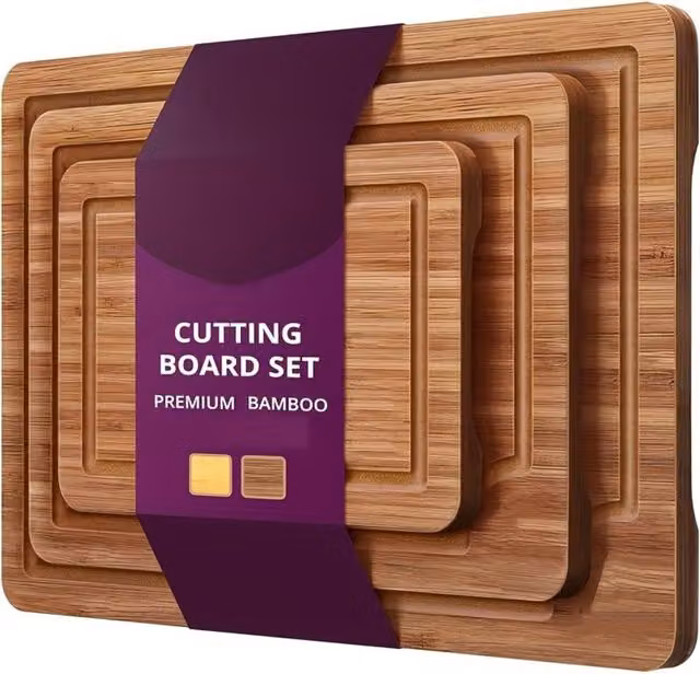 Dyzi 3 Piece Rectangular Bamboo Cutting Board Set in Light Brown