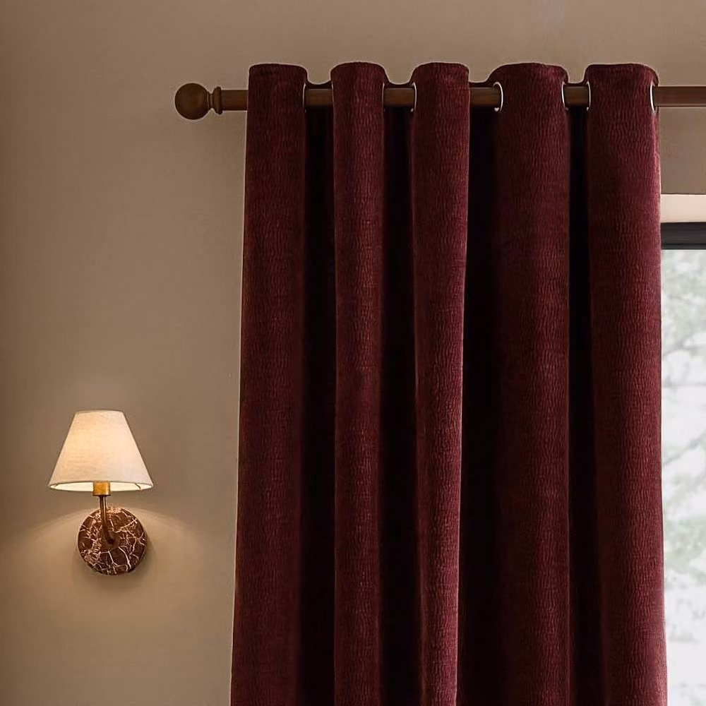 Yard Heath Red Washed Velvet Fully Lined Eyelet Curtain Pair, Width: 168 cm, Drop: 183 cm – 3