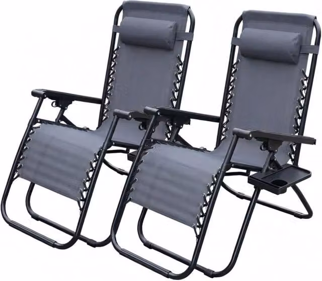 Alivio Zero Gravity Sun Lounger in Dark Grey with Textilene Fabric, Adjustable Headrest and Cup Holders – 1