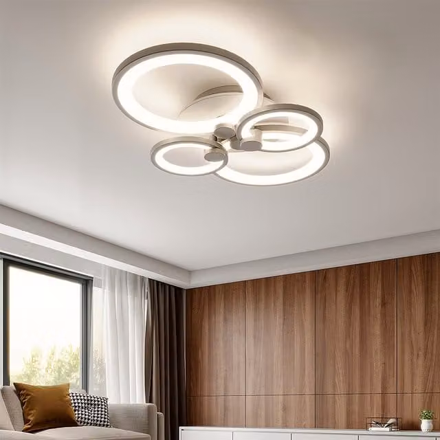Livingandhome Modern Round LED Semi Flush Ceiling Light in White