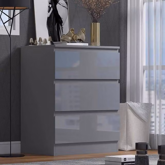 SPETLEK Modern 3 Drawer Chest of Drawers in Grey