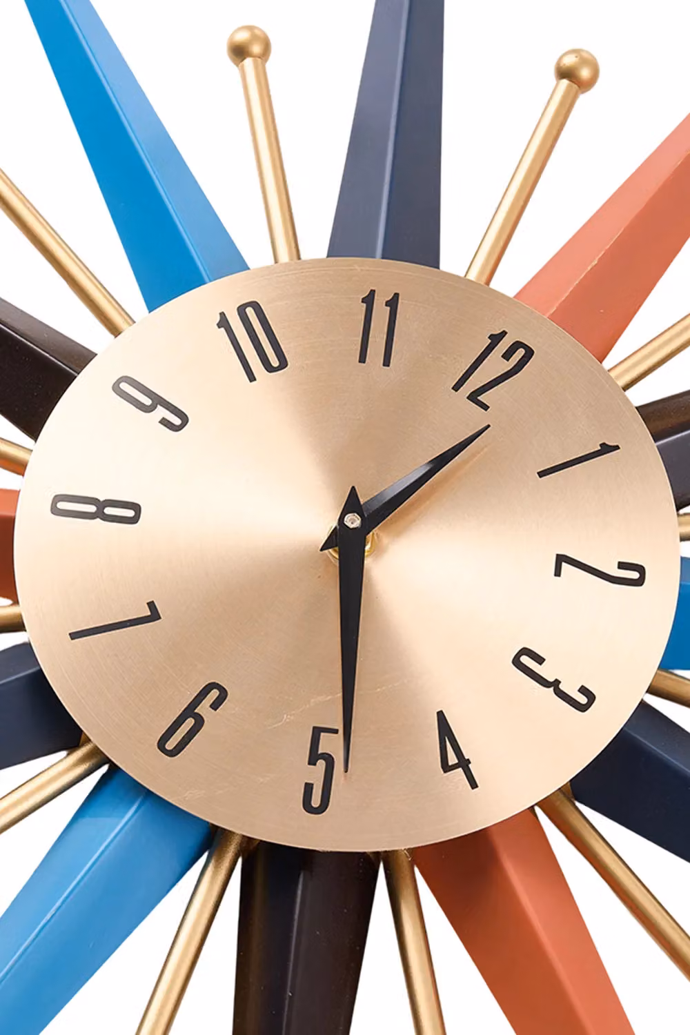 Living and Home Gold and Multicolour Metal Starburst Geometric Silent Non-Ticking Wall Clock, Diameter: 55 cm – 3