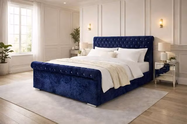 Paradise Beds Ltd Ripon Luxury Modern Ottoman Divan Bed in Blue Velvet, W/D: 200 x 200 cm