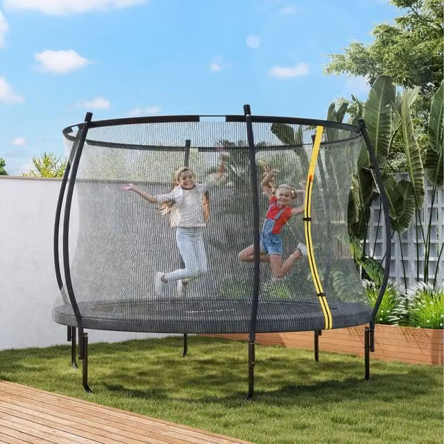 SPORTNOW Outdoor Trampoline with Enclosure Net and Spring Cover, Black, 8ft (244cm)