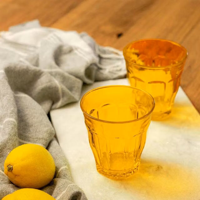 Duralex Picardie Water Glasses, Yellow/Orange, 250ml, Pack of 6