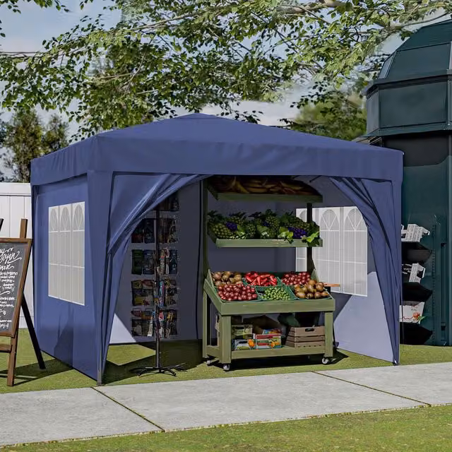 BIRCHTREE Blue Pop Up Freestanding Gazebo with Steel Frame and Polyester and PVC Canopy