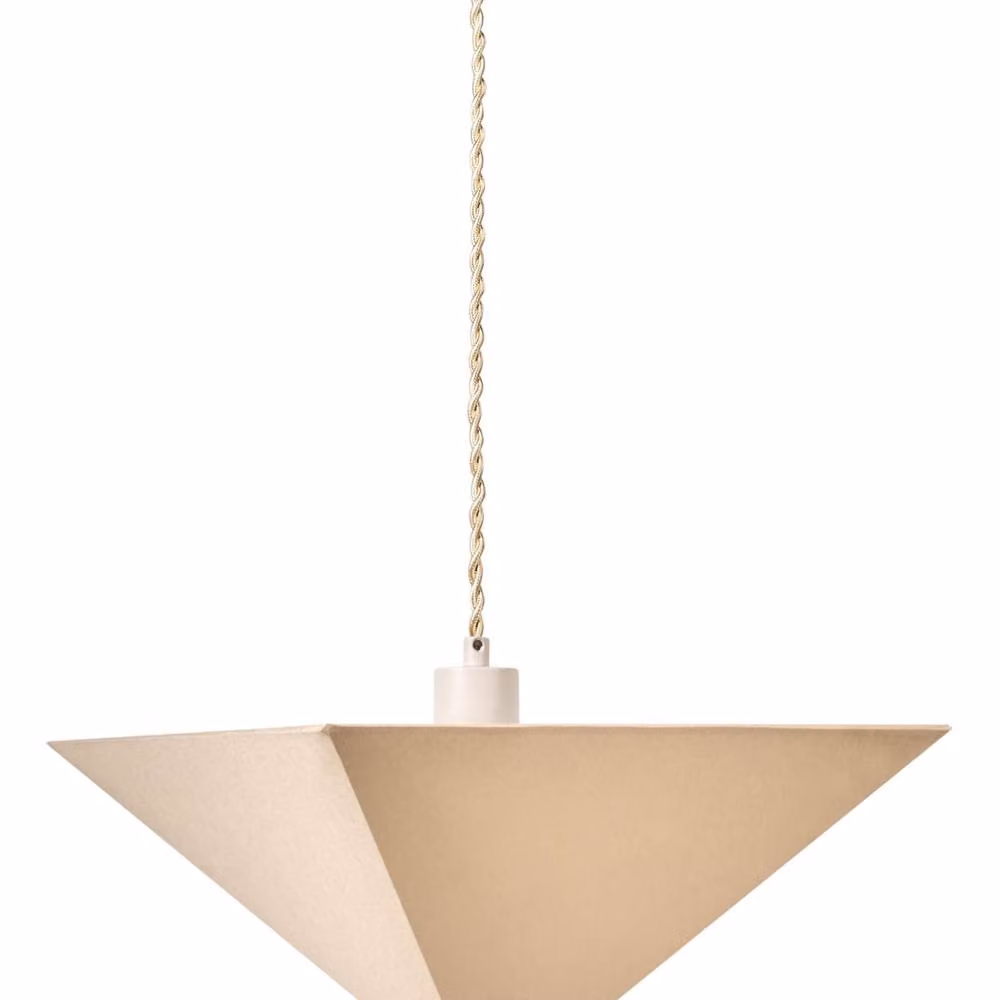 Wyld and Coco Living Adjustable Pendant Lamp with Beige Fabric Shade and Metal Base – 2