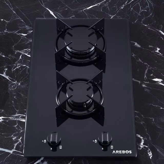 AREBOS Black Tempered Glass Gas Hob