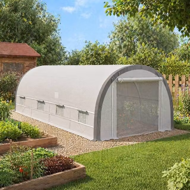STILVORA White Polytunnel Greenhouse with Mesh Door and Windows, W: 6 m, D: 3 m, H: 2.4 m – 1