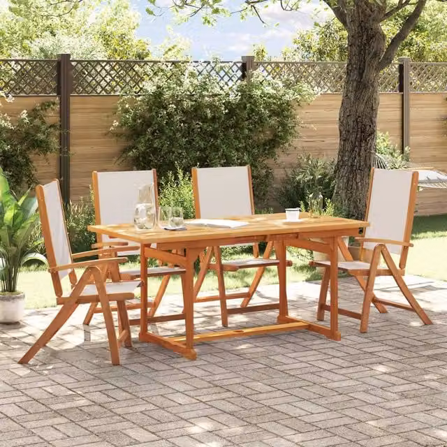 Berkfield Home 5 Piece Garden Dining Set in Brown Solid Acacia Wood and Textilene