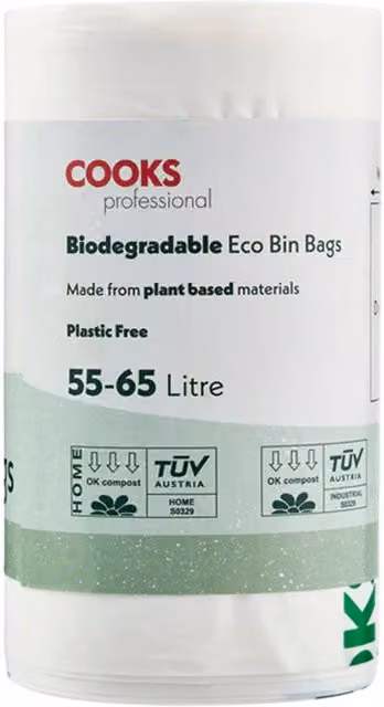Cooks Professional Biodegradable Compostable Bin Bags, 55-65L, White