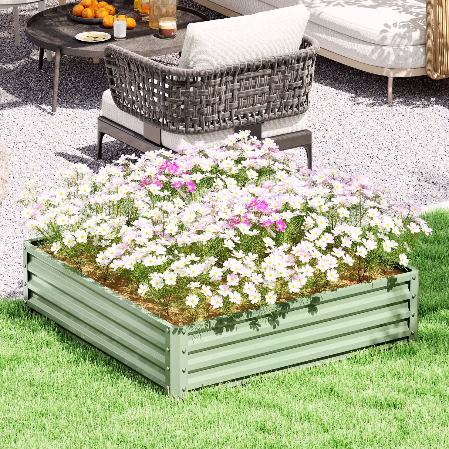 Outsunny Square Raised Garden Bed with Galvanised Steel Frame, Light Green, W/D/H: 120 x 120 x 30 cm – 2