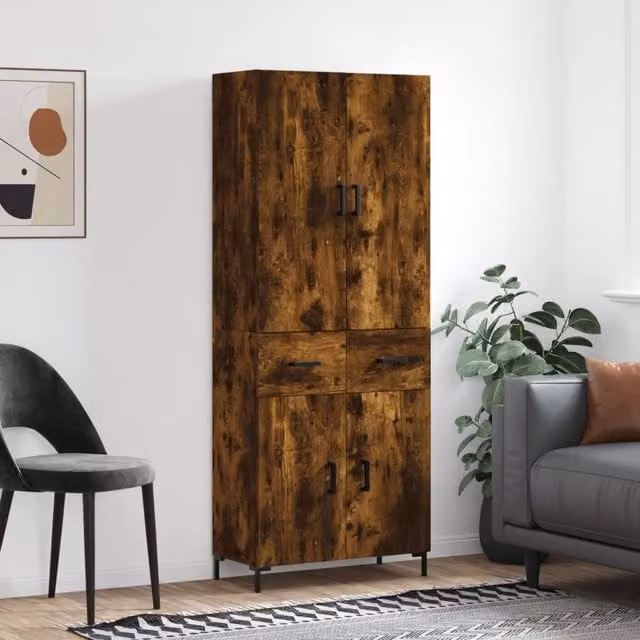 Berkfield Home Smoked Oak Highboard in Brown, W/D/H: 69.5 x 34 x 180 cm