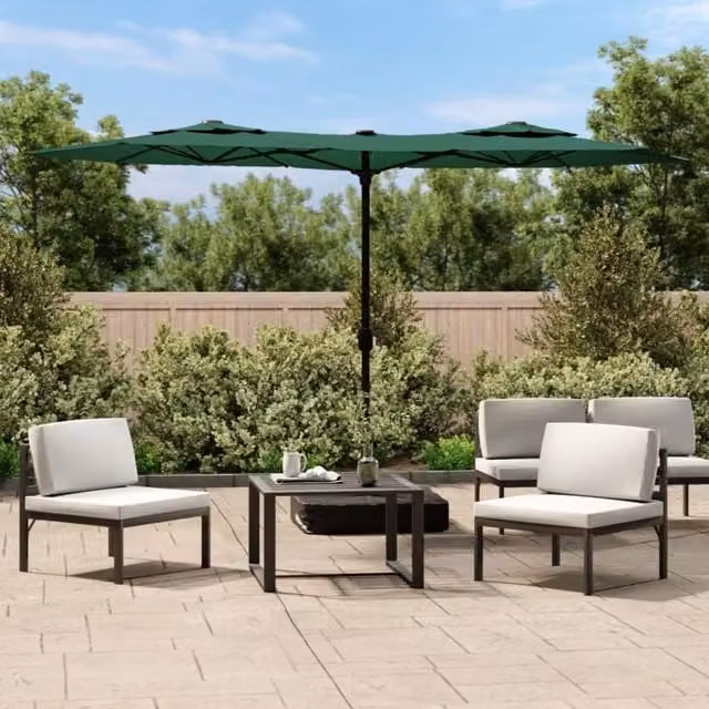 Berkfield Home Double-Head Cantilever Parasol with LEDs, Green, W: 316 cm, D: 240 cm