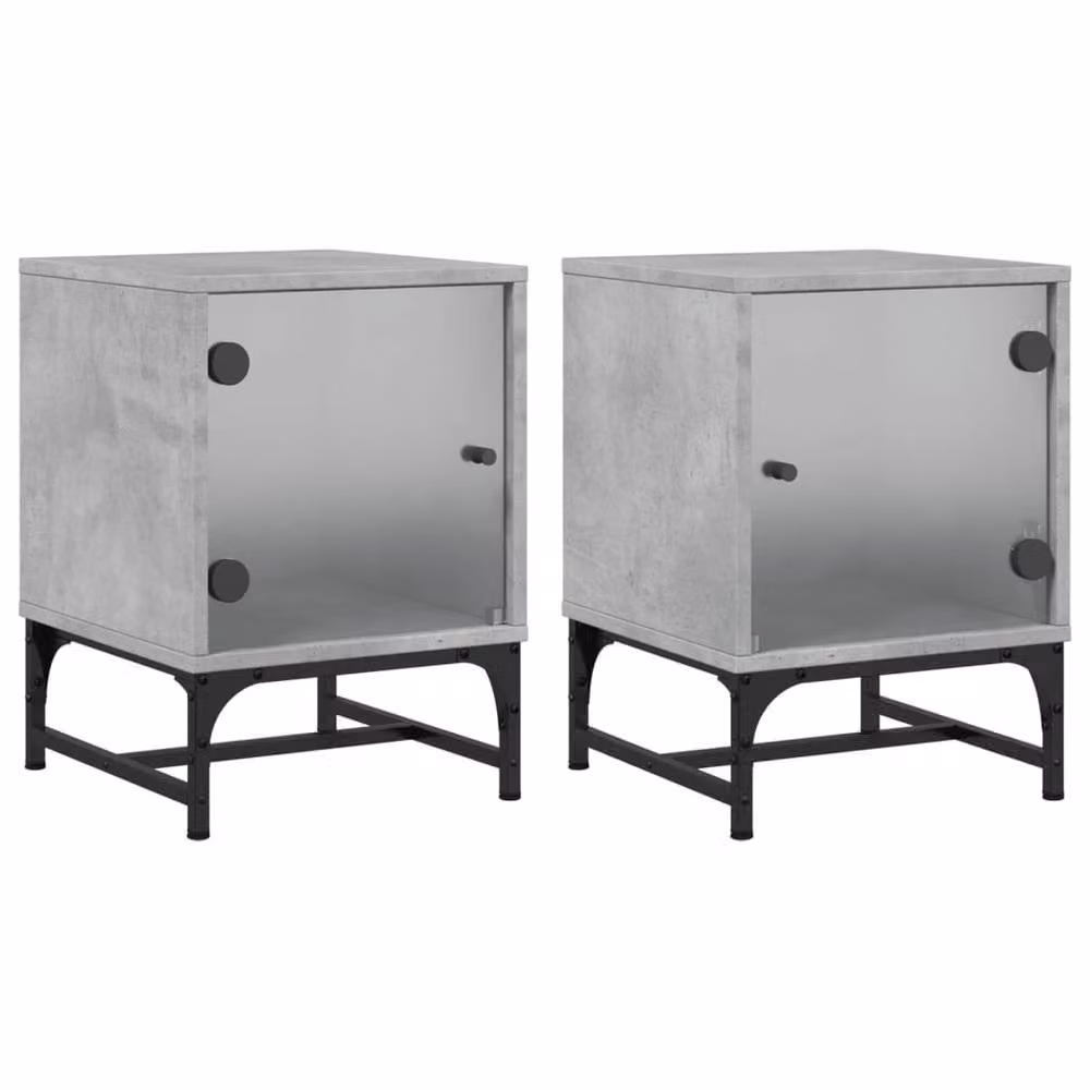 Berkfield Home Elegant Bedside Cabinets with Glass Doors, 2 Pack, Concrete Grey, W/D/H: 35 x 37 x 50 cm – 2