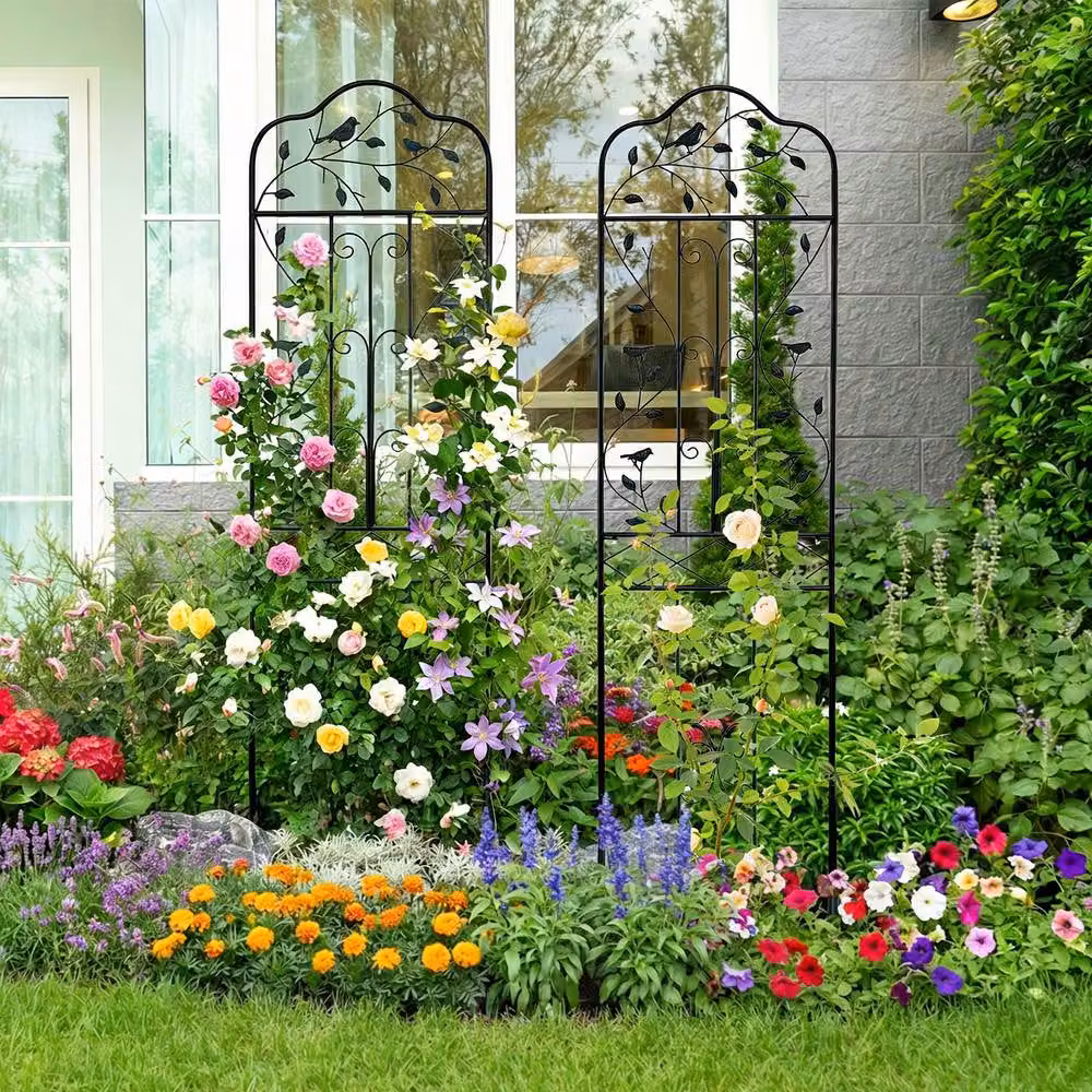 Costway 2-Pack Black Metal Freestanding Garden Trellis Vine Fence for Climbers, Height: 190 cm – 9