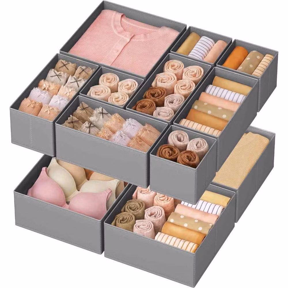 The Bazaarist Set of 12 Foldable Fabric Drawer Organisers and Dividers in Light Grey – 2