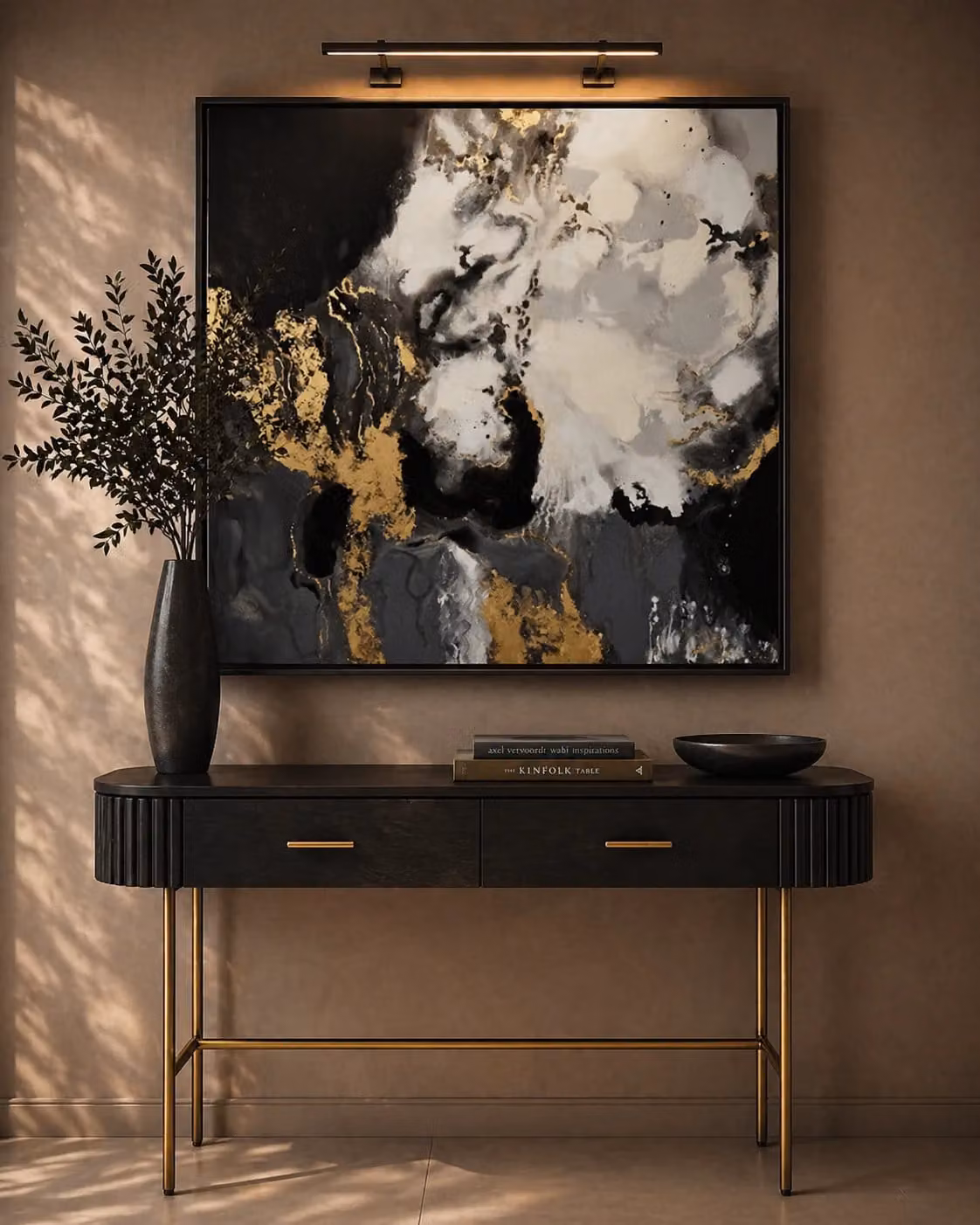 Tommy Franks Molinari Modern Abstract Canvas Wall Art in Black, White, Grey and Gold