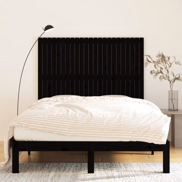 Berkfield Home Black Solid Wood Pine Wall Headboard, W: 146.5 cm, D: 3 cm, H: 110 cm – 1