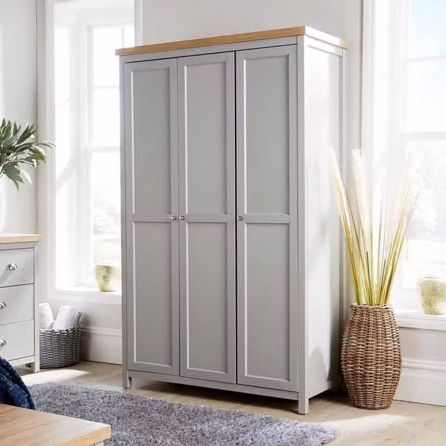 Home Source Avon 3 Door Wardrobe Bedroom Storage Unit in Grey