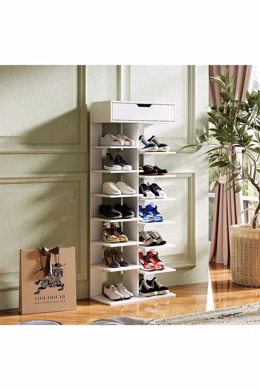 H&O Direct 8-Tier Freestanding Household Shoe Rack in White – 2