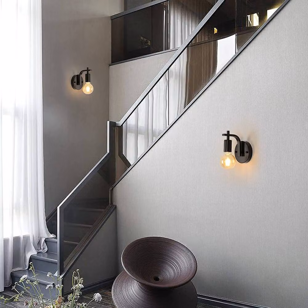 Pheashine Modern Retro Industrial Wall Lamp 2-Pack in Black with E27 Bulbs Included – 3