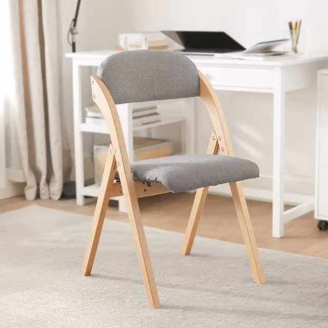SoBuy Grey Padded Wooden Folding Chair with Beech Lacquered Finish