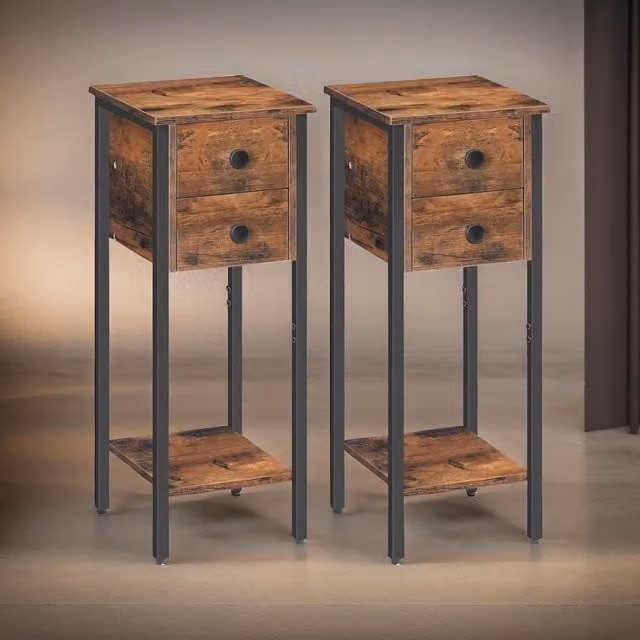 Rafaelo Mobilia Set of 2 Double Drawer Bedside Tables in Brown