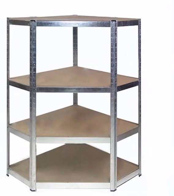 SPETLEK Silver Galvanised Metal Corner Shelving Unit for Garage, H 180 x W 70 x D 70 cm – 1