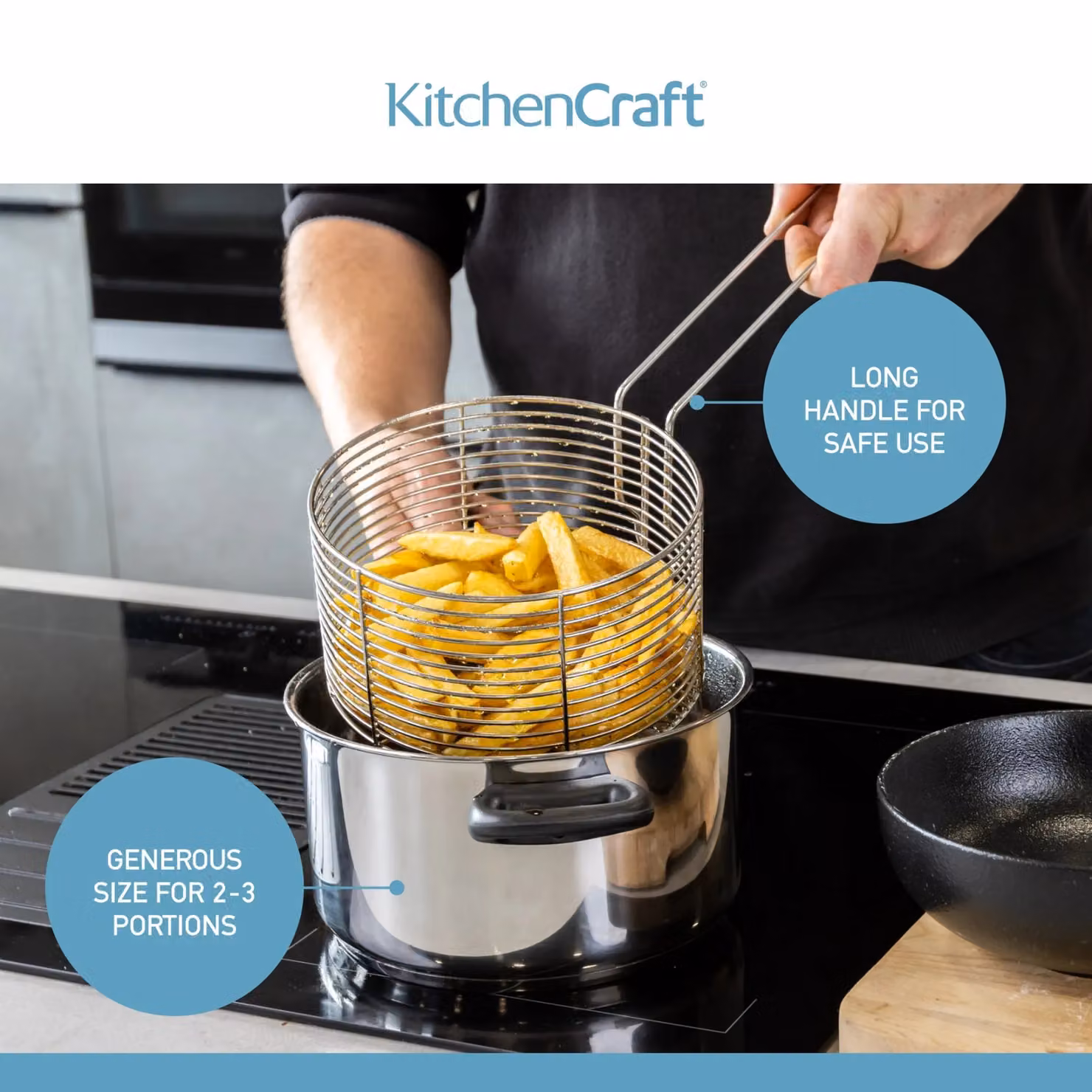 KitchenCraft Stainless Steel Large Chip Fryer and Basket in Silver – 9