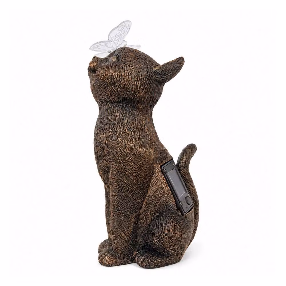 Marco Paul Solar Garden Cat Ornament with Butterfly in Bronze – 2