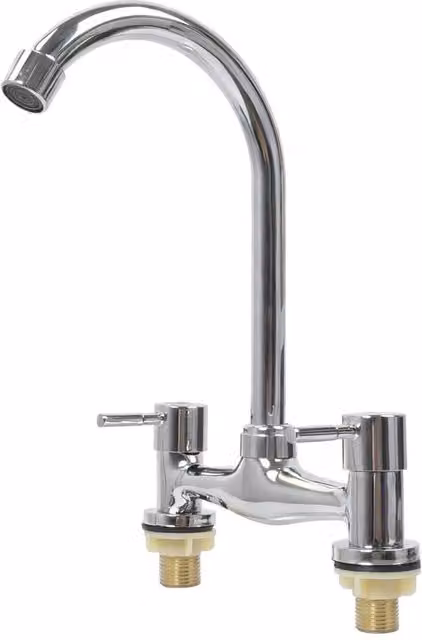 PAWNORA Silver Brass Two-Handle Kitchen Sink Mixer Taps