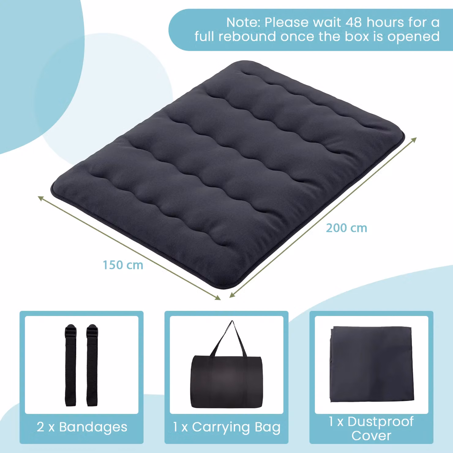 Gymax Queen Size Roll Up Floor Mattress and Tatami Mat in Black, W: 150 cm x L: 200 cm – 2