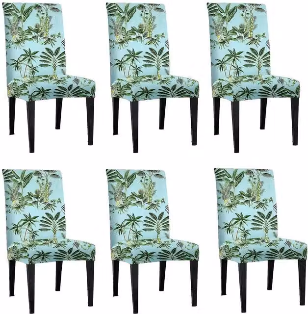 Roseley Set of 6 Floral Stretch Dining Chair Covers in Blue and Turquoise