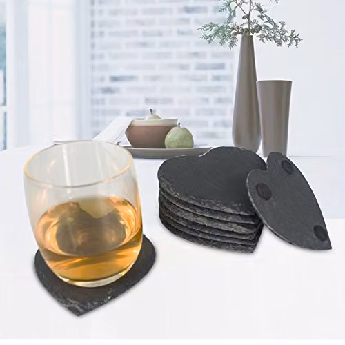 VanGogh Slater Heart Slate Coaster Set, Grey, 4 Pieces, W/D: 11 x 11 cm – 4