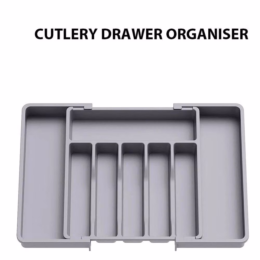 EONLION Grey Plastic Extendable Cutlery Drawer Organiser and Utensil Tray – 2
