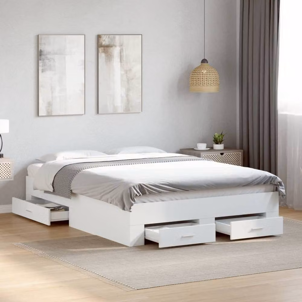 Berkfield Home Modern Bed Frame with Drawers in White, W/D/H: 140 x 190 cm – 2