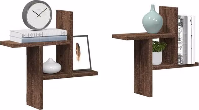 Berkfield Home Wall Mounted Shelves, 2 Pack, Brown Oak, W/D/H: 38 x 12 x 38 cm
