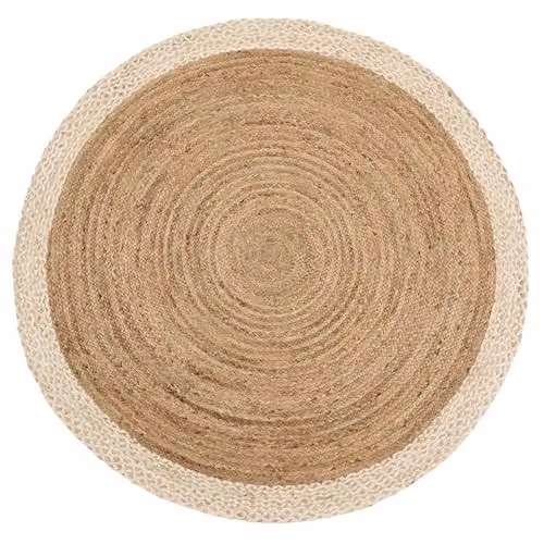 Phoenox Textiles Limited Origins Round Jute Border Rug in Natural White and Beige, Diameter: 150 cm – 1