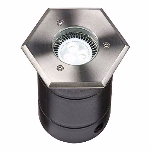 Netlighting Hexagon Stainless Steel LED Ground Recessed Walkover Driveover Garden Light in Grey