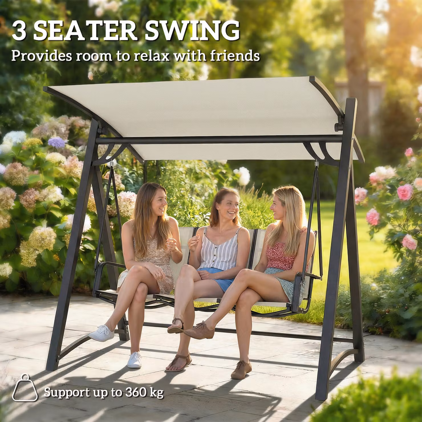 Outsunny 3 Seater Garden Swing Bench with Adjustable Sun Canopy in White – 4