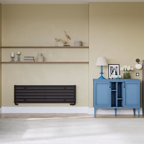 UK Radiators Typhoon Axis Black Horizontal Designer Single Panel Radiator, W: 140 cm, H: 40.8 cm – 3