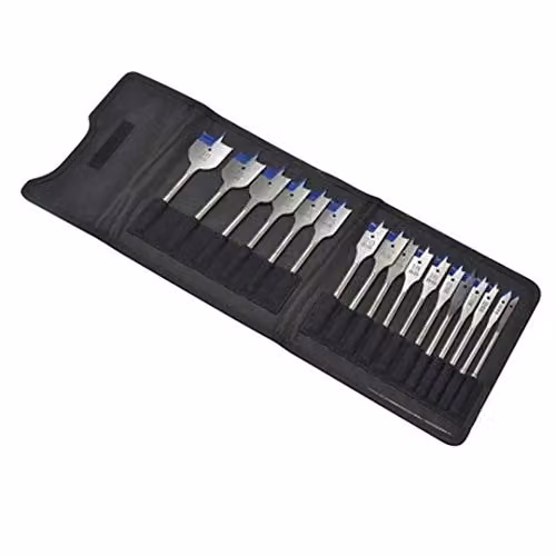 IRWIN Blue Groove 4X Auger Flat Bit Set, 17 Piece, Blue and Silver – 4