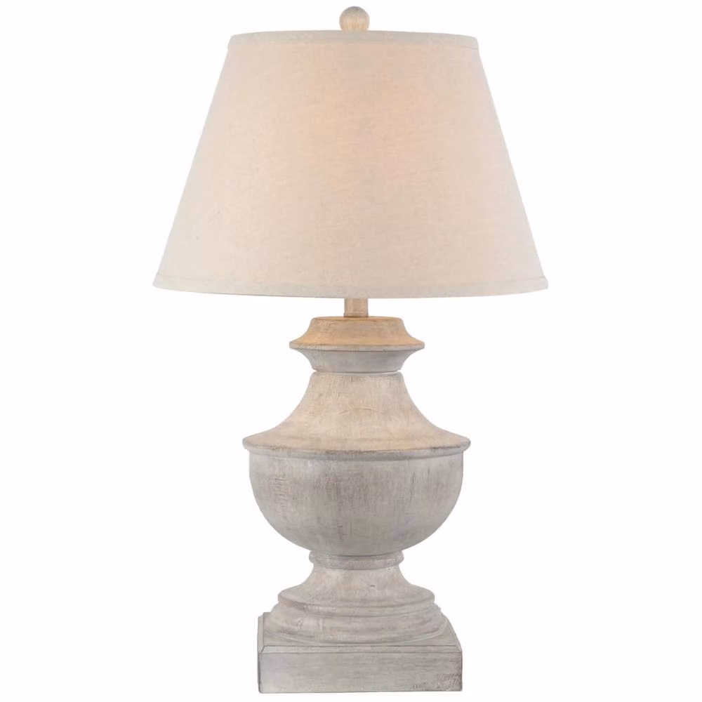 Wyld Haus Rochefort Grey Washed Wooden Table Lamp with Beige Fabric Shade, H 41 cm, W 41 cm, D 41 cm – 2